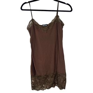 Wet Seal Vintage 90s Lace Trim Cami Camisole Brown Size Large